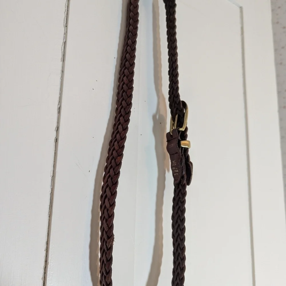 Woven Leather Braided Belt Goldtone Buckle 34
